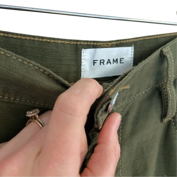 Frame Fatigue Green High-Waist Lightweight Barrel Cropped Cargo Jeans, Size 27 - Picture 7 of 14